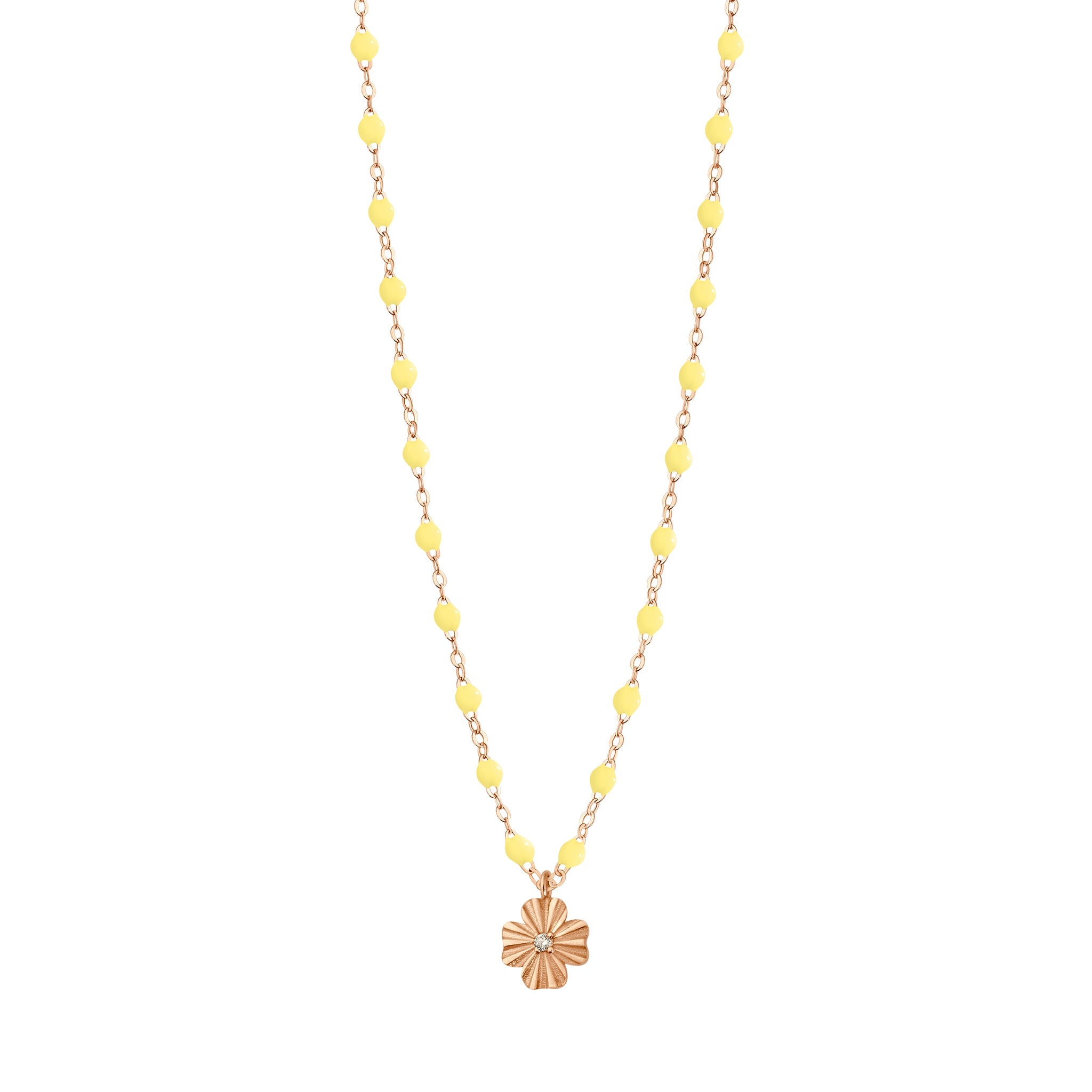 Gigi Clozeau - Collier mimosa Trèfle Lumière, diamant, or rose, 42 cm