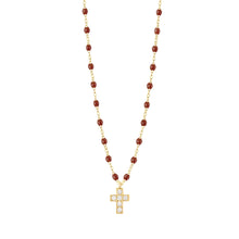 Gigi Clozeau - Collier moka Croix diamants, or jaune, 42 cm