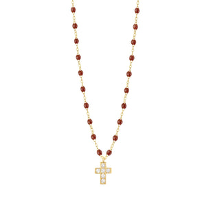 Gigi Clozeau - Collier moka Croix diamants, or jaune, 42 cm