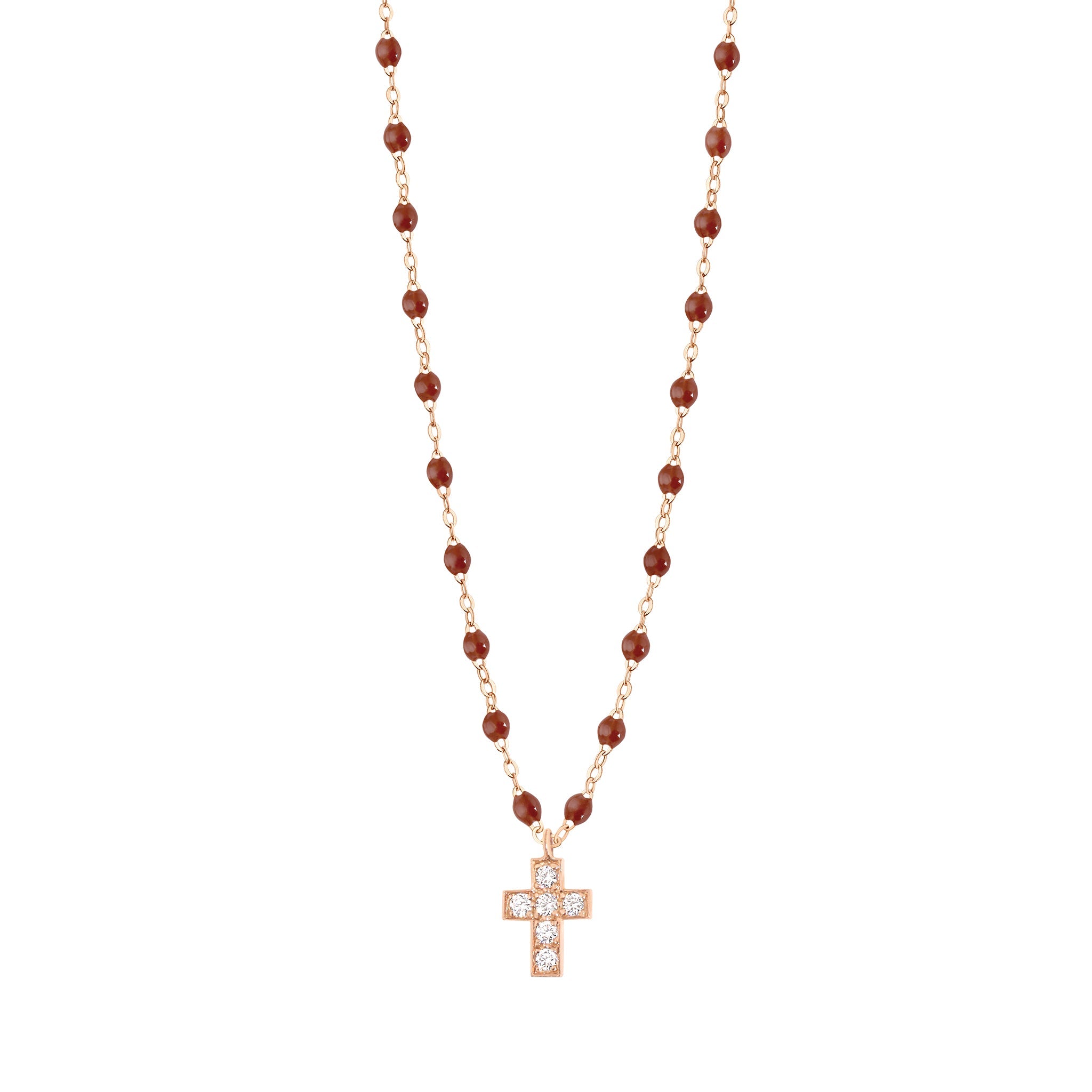 Gigi Clozeau - Collier moka Croix diamants, or rose, 42 cm