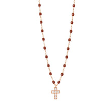 Gigi Clozeau - Collier moka Croix diamants, or rose, 42 cm