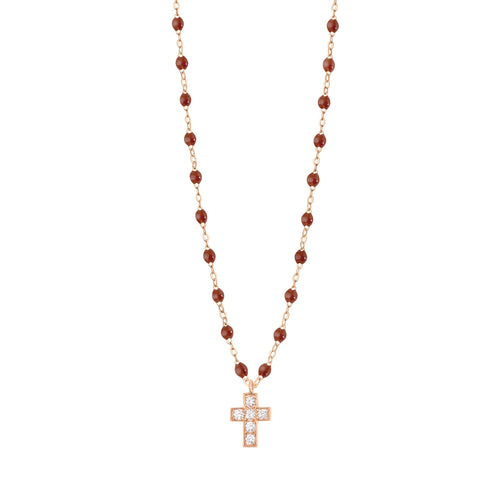 Gigi Clozeau - Collier moka Croix diamants, or rose, 42 cm