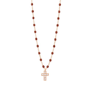 Gigi Clozeau - Collier moka Croix diamants, or rose, 42 cm