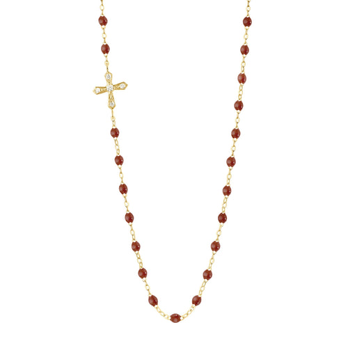 Gigi Clozeau - Collier moka Croix Vintage, diamants, or jaune, 42 cm