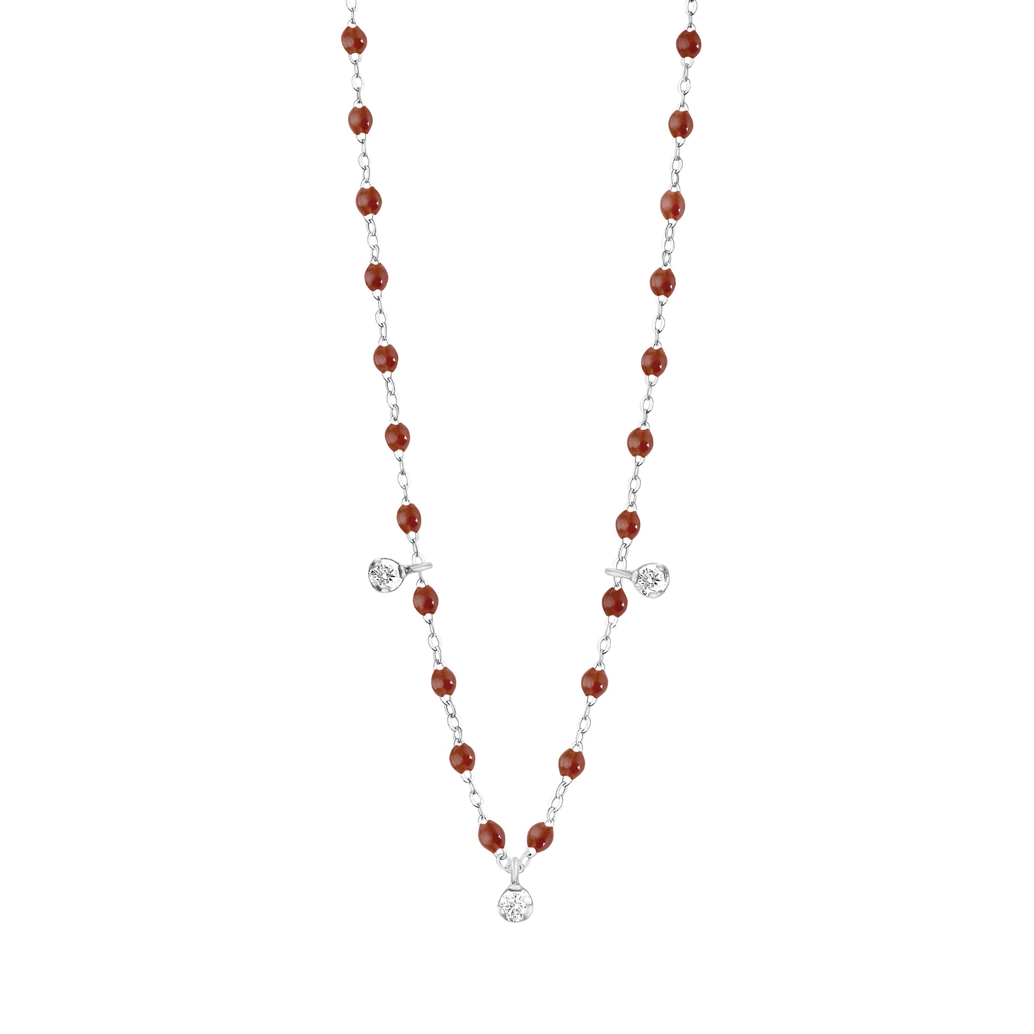Gigi Clozeau - Collier moka Gigi Suprême, or blanc, 3 diamants, 45 cm