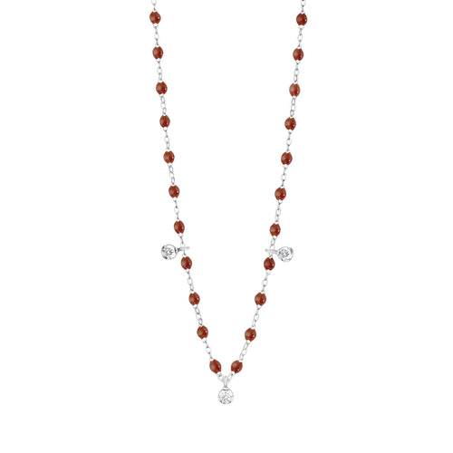 Gigi Clozeau - Collier moka Gigi Suprême, or blanc, 3 diamants, 45 cm