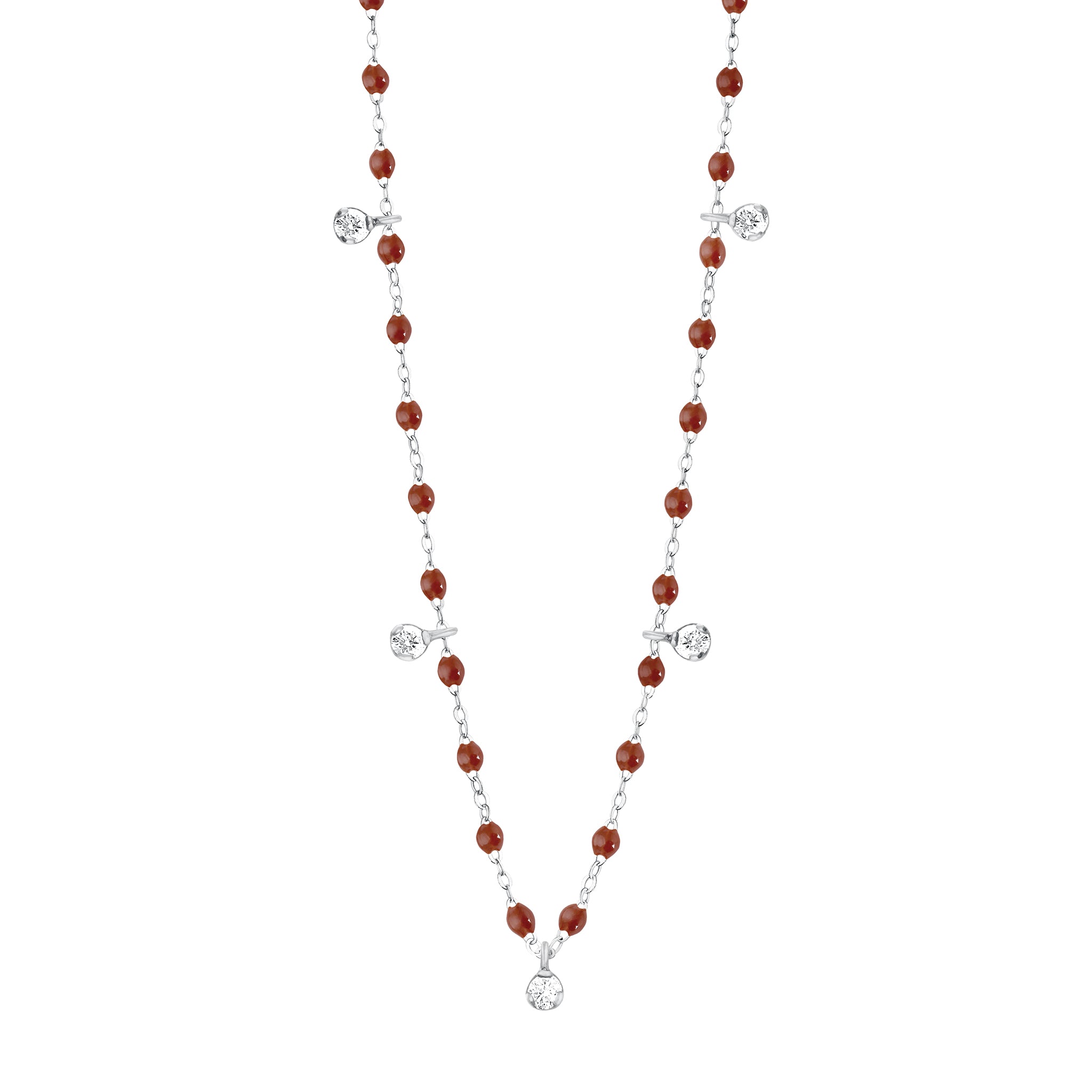 Gigi Clozeau - Collier moka Gigi Suprême, or blanc, 5 diamants, 45 cm