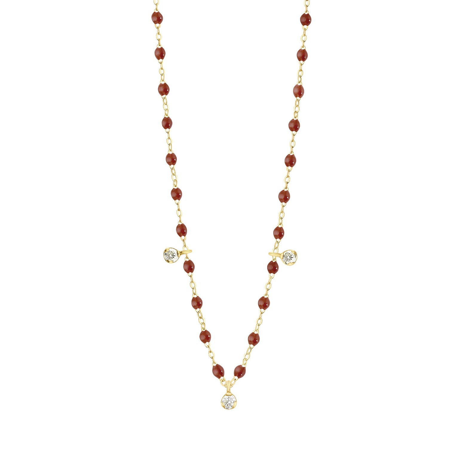 Gigi Clozeau - Collier moka Gigi Suprême, or jaune, 3 diamants, 45 cm