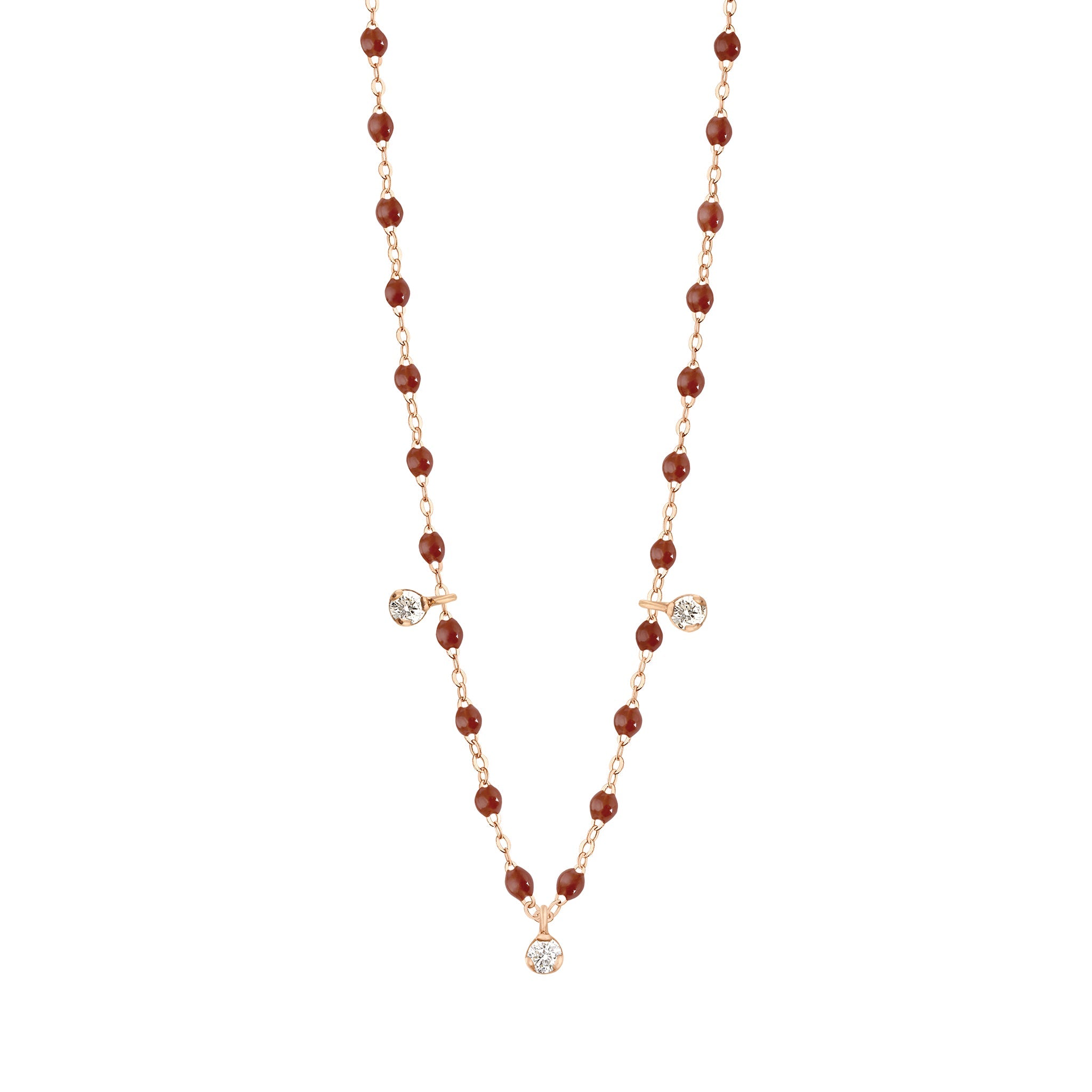 Gigi Clozeau - Collier moka Gigi Suprême, or rose, 3 diamants, 45 cm
