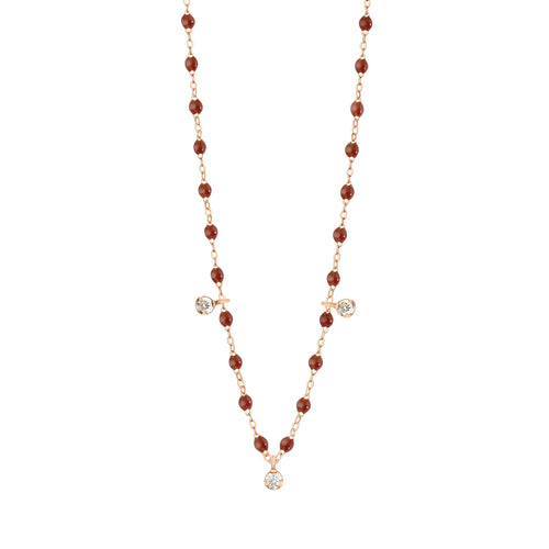 Gigi Clozeau - Collier moka Gigi Suprême, or rose, 3 diamants, 45 cm