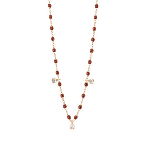 Gigi Clozeau - Collier moka Gigi Suprême, or rose, 3 diamants, 45 cm