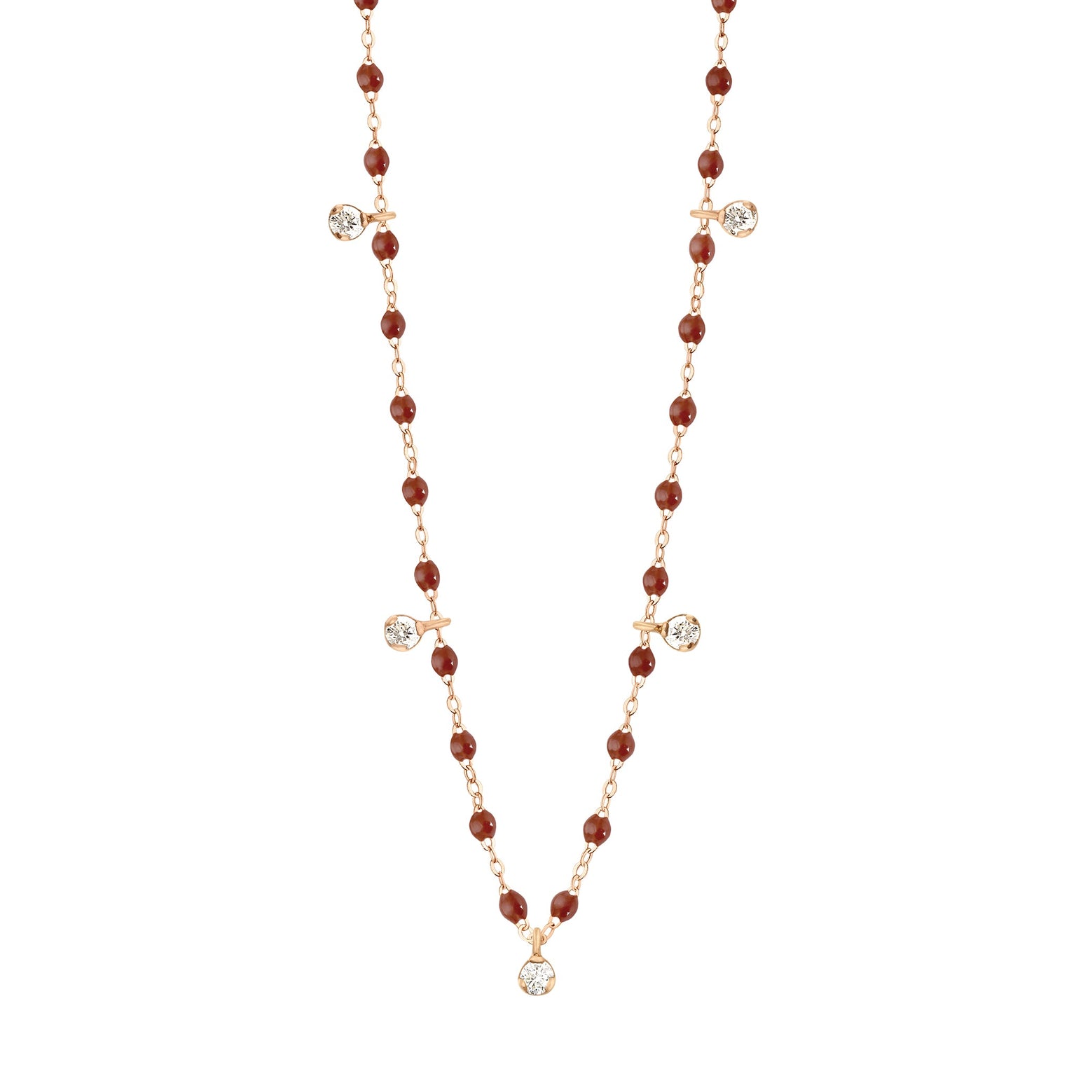 Gigi Clozeau - Collier moka Gigi Suprême, or rose, 5 diamants, 45 cm