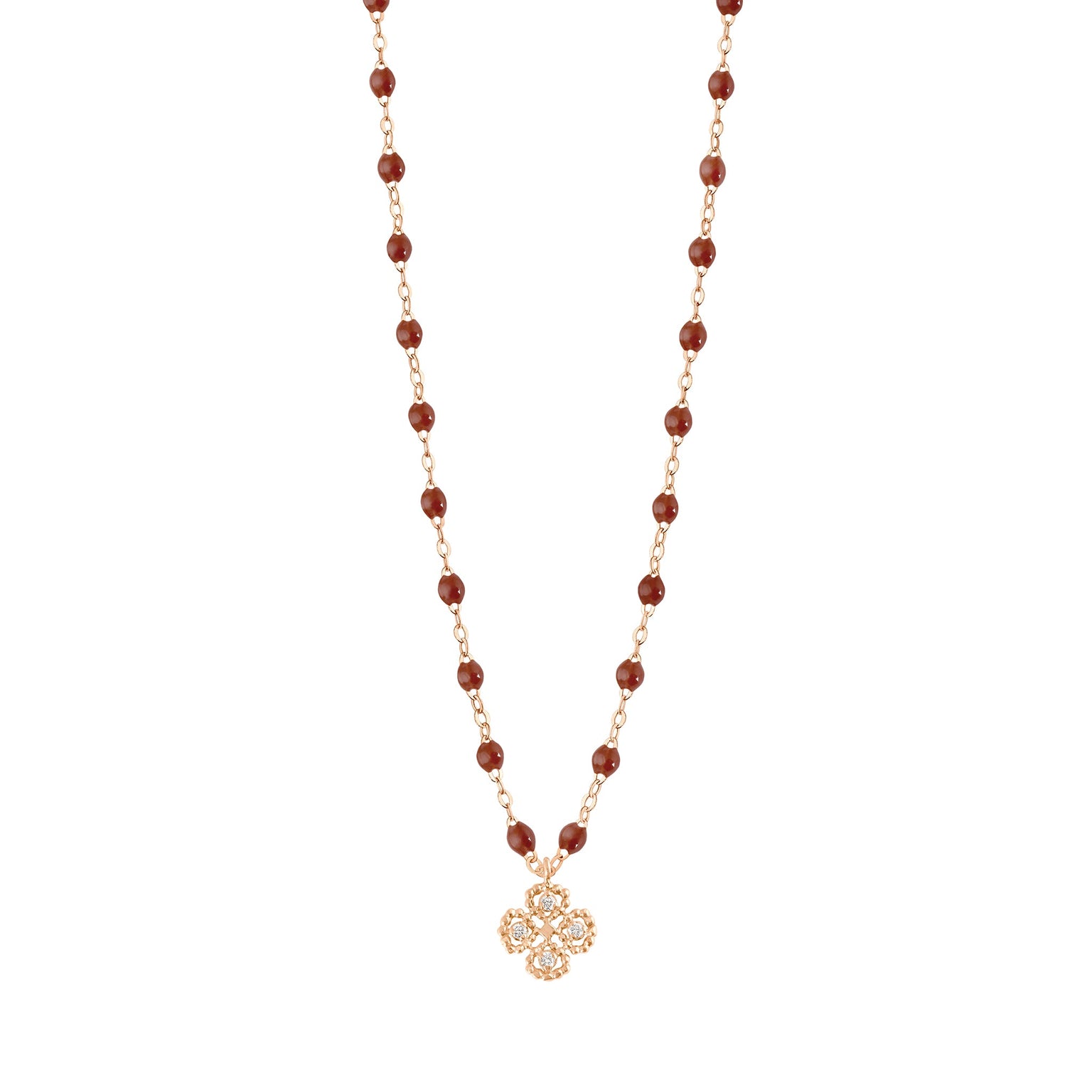 Gigi Clozeau - Collier moka Lucky Trèfle, diamants, or rose, 42 cm