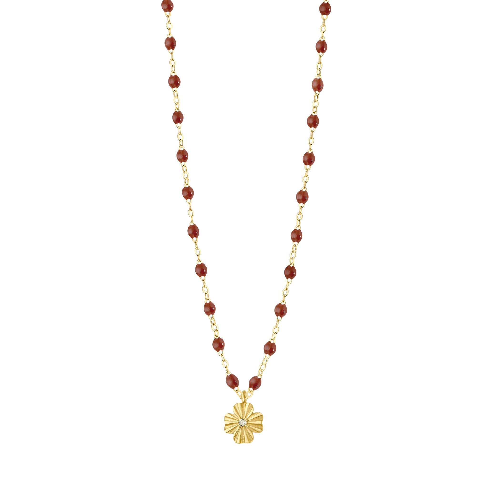 Gigi Clozeau - Collier moka Trèfle Lumière, diamant, or jaune, 42 cm