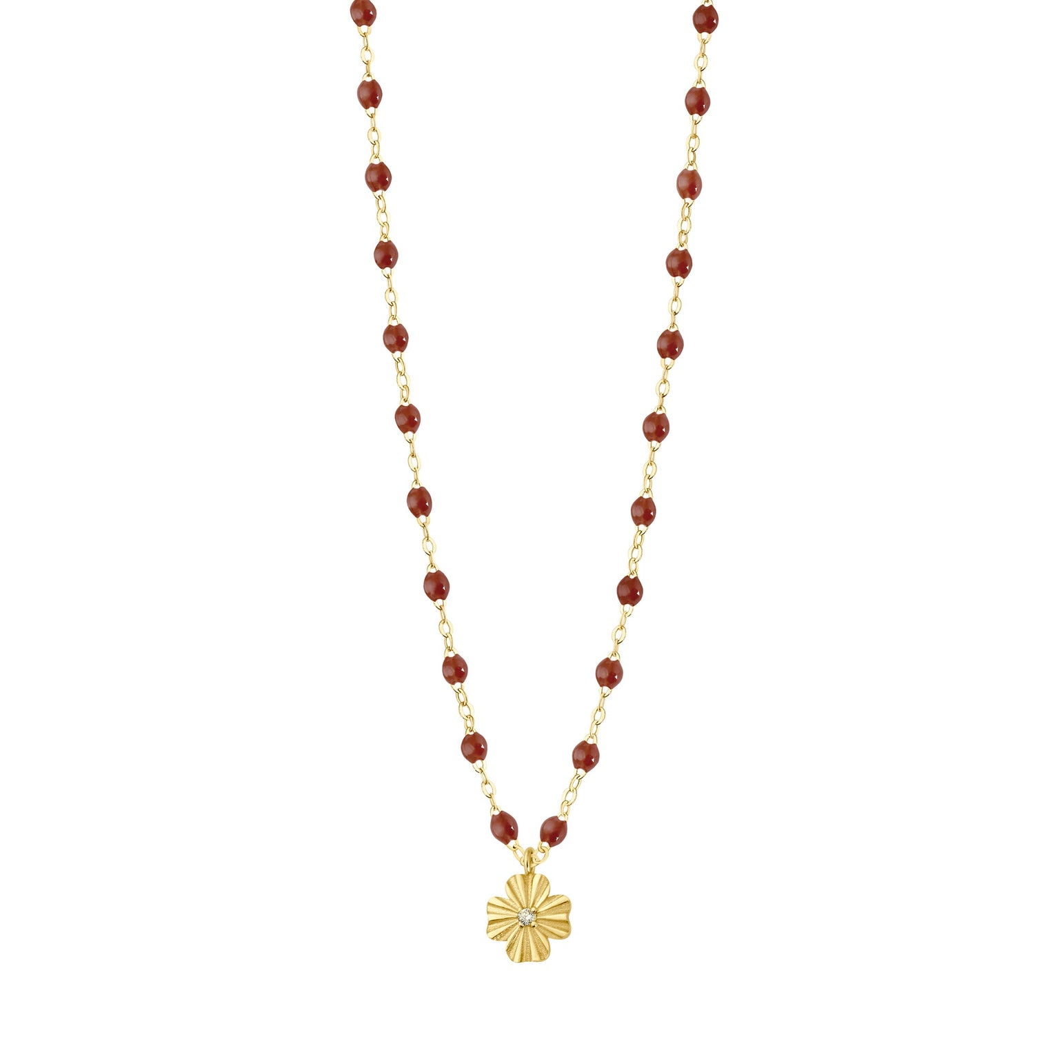 Gigi Clozeau - Collier moka Trèfle Lumière, diamant, or jaune, 42 cm