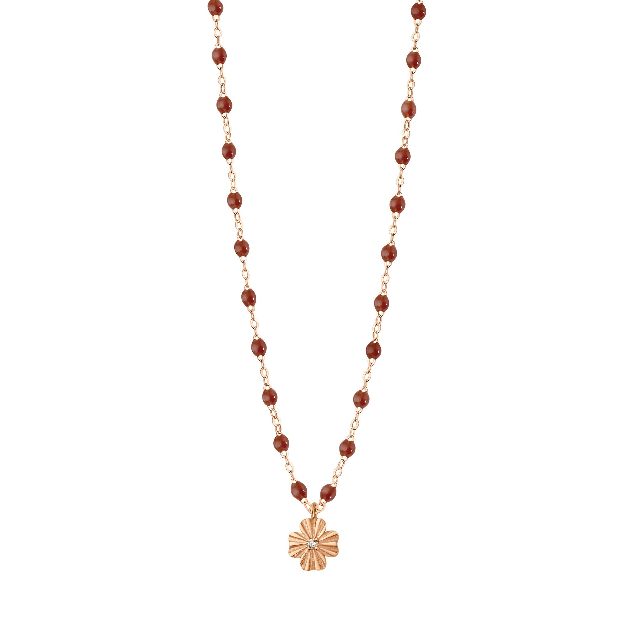Gigi Clozeau - Collier moka Trèfle Lumière, diamant, or rose, 42 cm