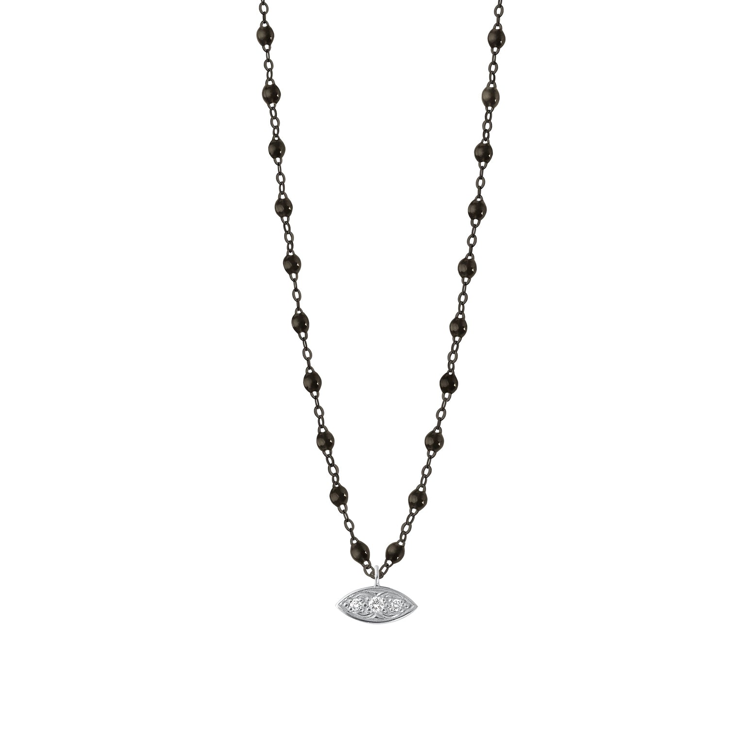Gigi Clozeau - Collier noir Clin d’œil diamants, or noir et blanc, 42 cm