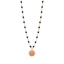Gigi Clozeau - Collier noir Lucky Sun diamants, or rose, 42 cm