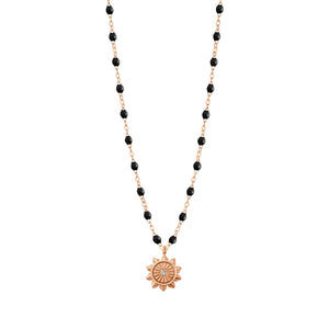 Gigi Clozeau - Collier noir Lucky Sun diamants, or rose, 42 cm