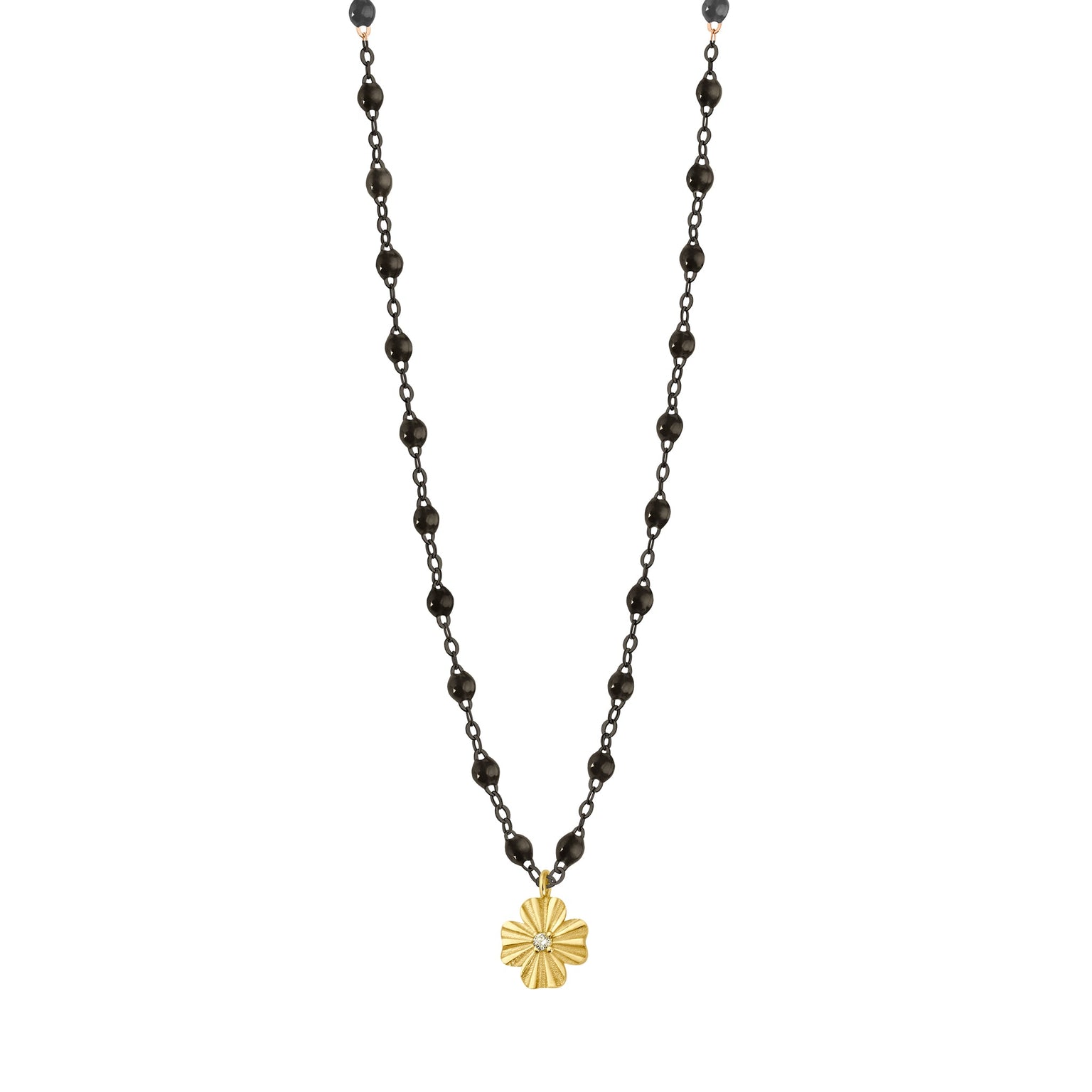 Gigi Clozeau - Collier noir Trèfle Lumière, diamant, or noir et jaune, 42 cm
