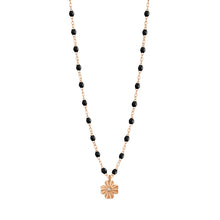 Gigi Clozeau - Collier noir Trèfle Lumière, diamant, or rose, 42 cm