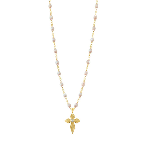 Gigi Clozeau - Collier opale Croix Lumière diamants, or jaune, 42 cm