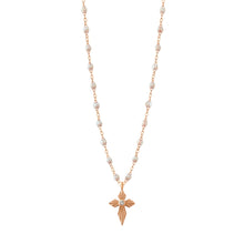 Gigi Clozeau - Collier opale Croix Lumière diamants, or rose, 42 cm
