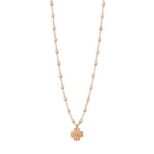 Gigi Clozeau - Collier opale Trèfle Lumière, diamant, or rose, 42 cm