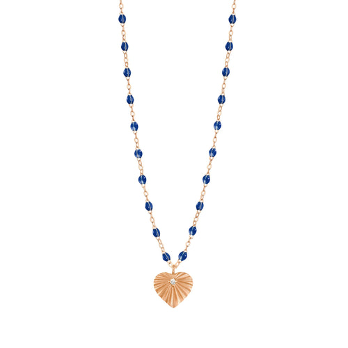 Gigi Clozeau - Collier prusse Cœur Lumière, diamant, or rose, 42 cm
