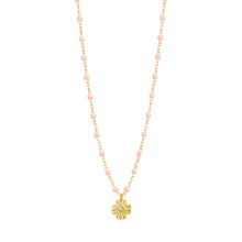 Gigi Clozeau - Collier rose bébé Trèfle Lumière, diamant, or jaune, 42 cm