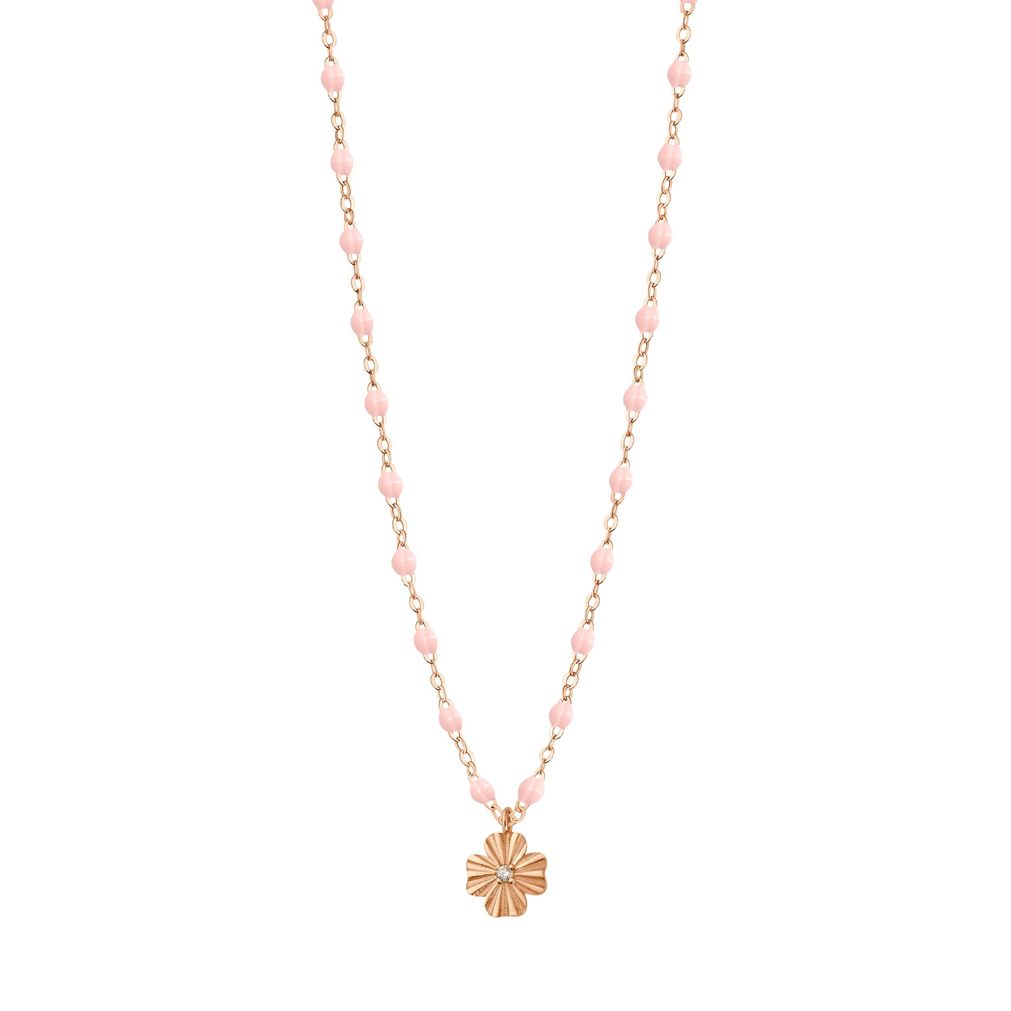 Gigi Clozeau - Collier rose bébé Trèfle Lumière, diamant, or rose, 42 cm