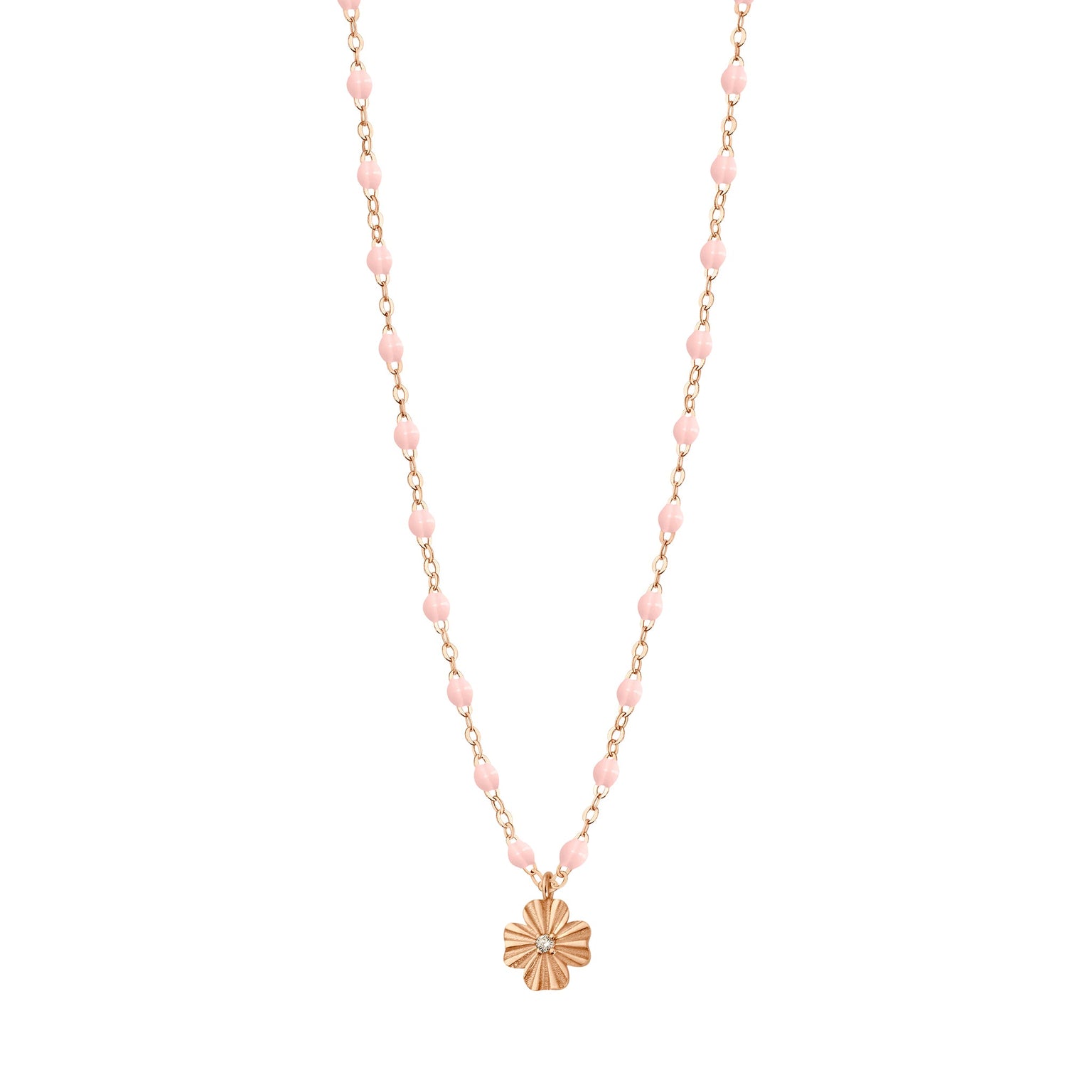 Gigi Clozeau - Collier rose bébé Trèfle Lumière, diamant, or rose, 42 cm