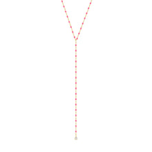 Gigi Clozeau - Collier rose fluo Mini Gigi Party Y, or jaune, 1 diamant, 50 cm