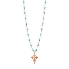 Gigi Clozeau - Collier turquoise Croix Lumière diamants, or rose, 42 cm