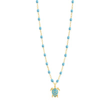 Gigi Clozeau - Collier turquoise Tortue, or jaune, 42 cm