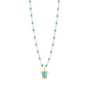Gigi Clozeau - Collier turquoise Tortue, or jaune, 42 cm