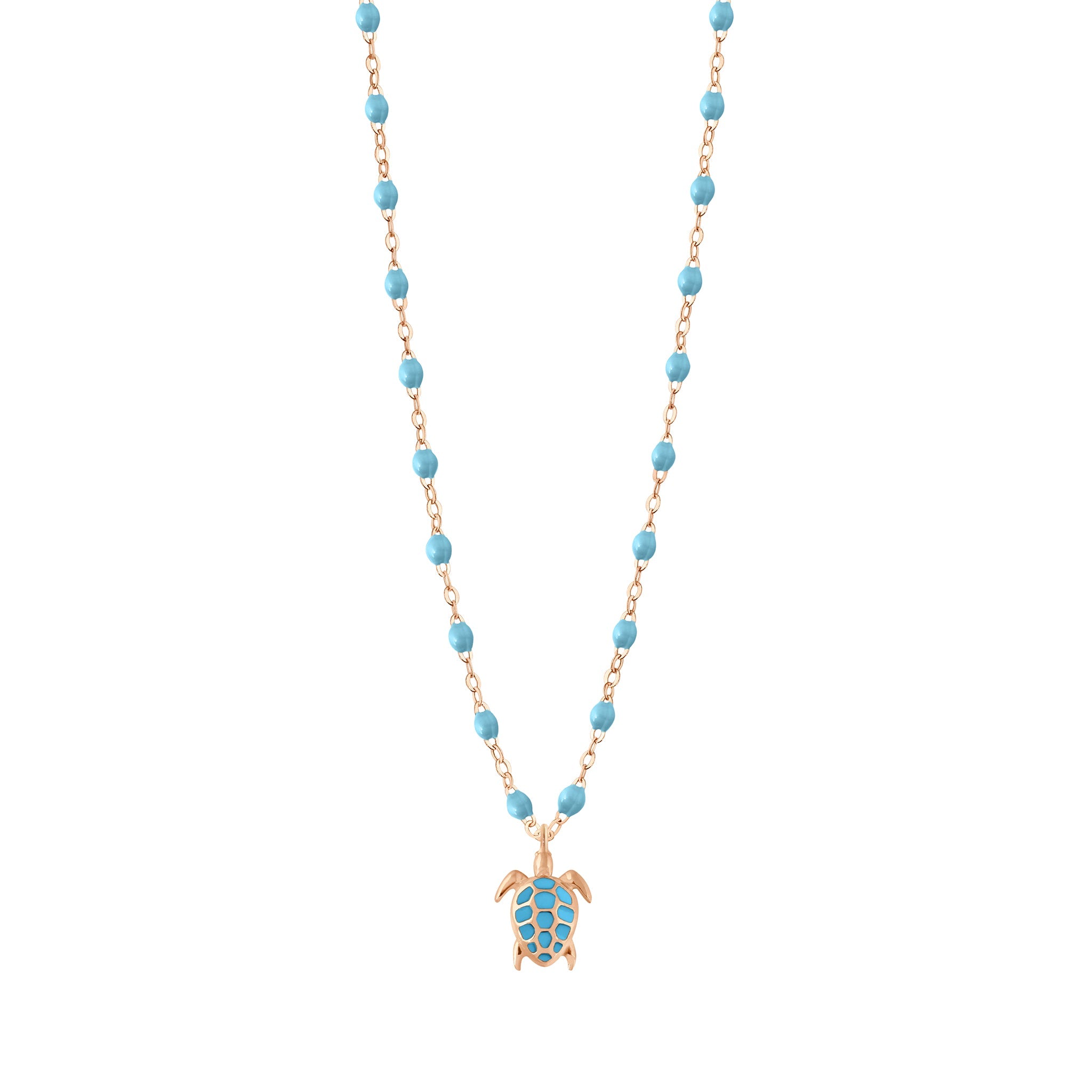 Gigi Clozeau - Collier turquoise Tortue, or rose, 42 cm