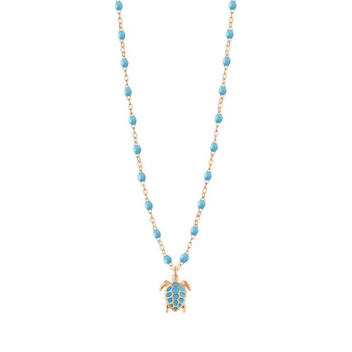 Gigi Clozeau - Collier turquoise Tortue, or rose, 42 cm