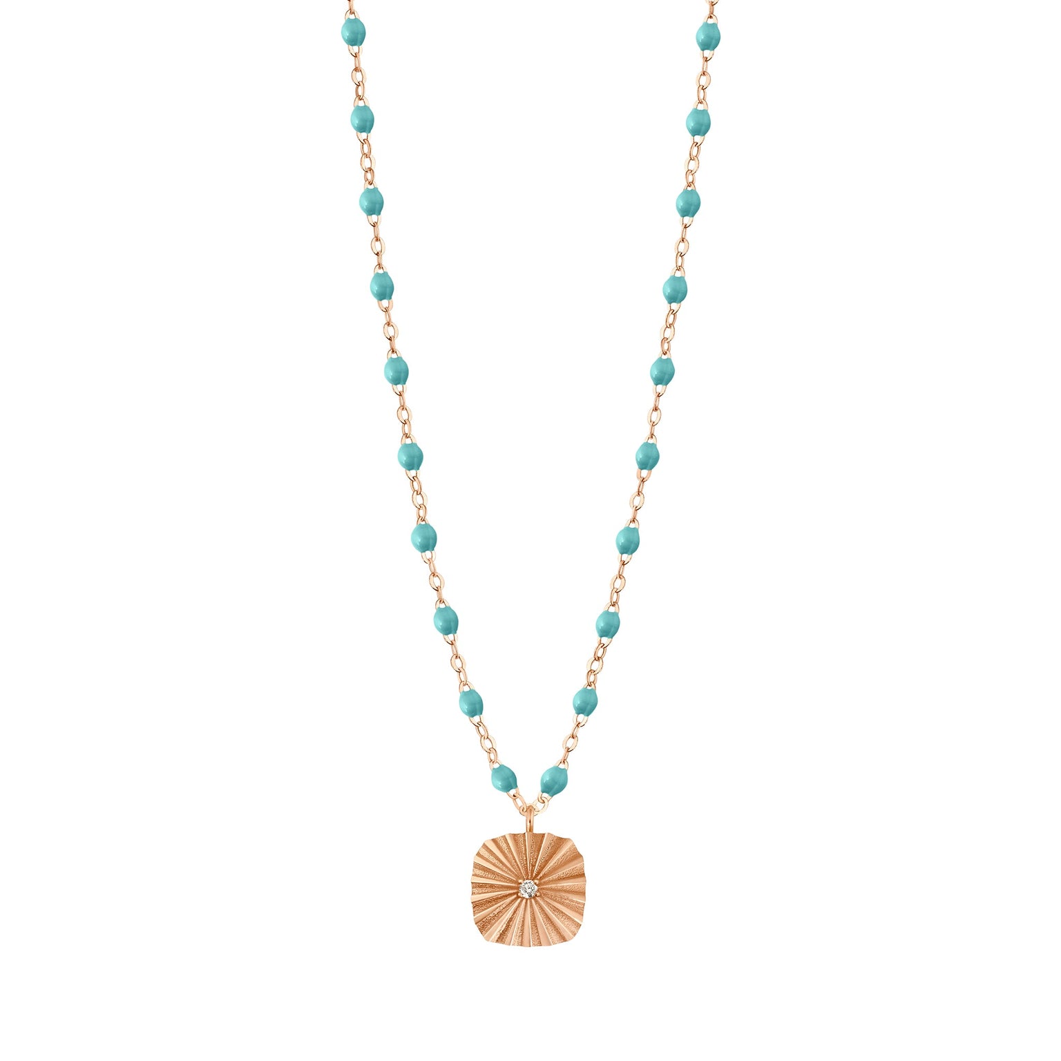 Gigi Clozeau - Collier turquoise vert Miss Lumière diamant, or rose, 42 cm