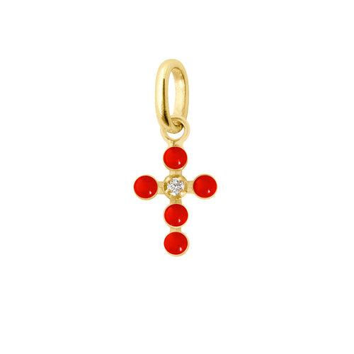 Gigi Clozeau - Pendentif corail Croix perlée, or jaune, 1 diamant