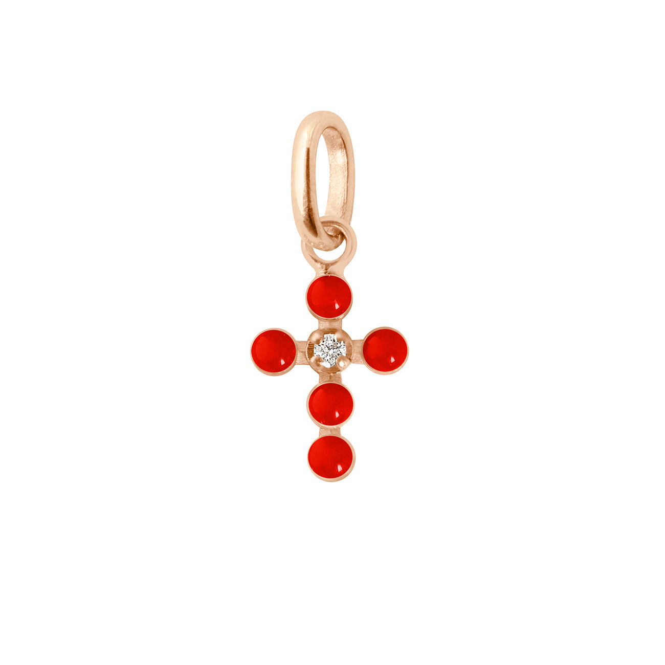 Gigi Clozeau - Pendentif corail Croix perlée, or rose, 1 diamant