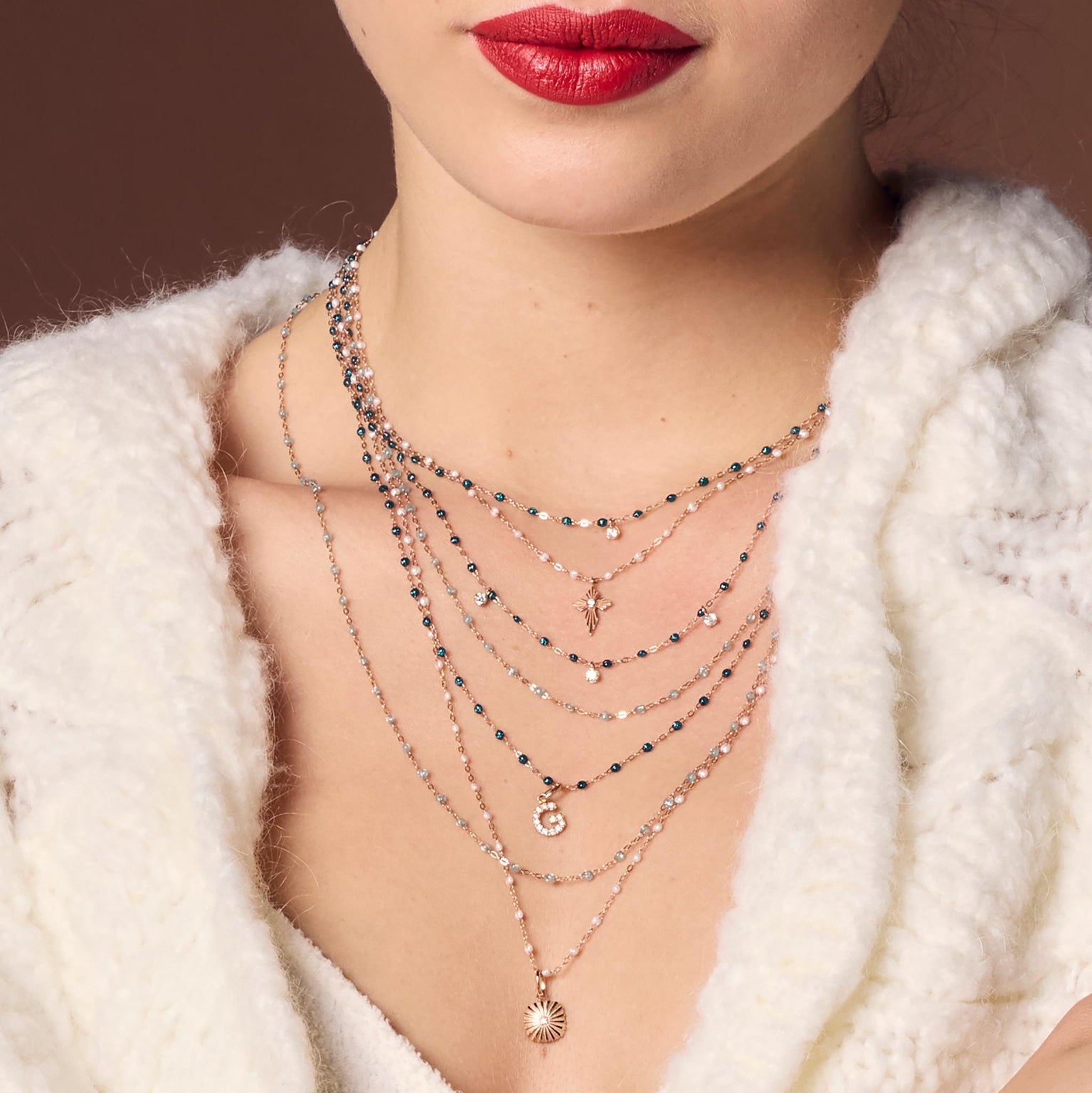 Croix Lumière Opal Diamond Necklace, Rose Gold, 42 cm – Gigi