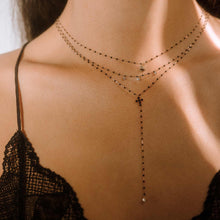 Gigi Clozeau - Chapelet noir Croix Perlée, diamants, or rose, 42 cm