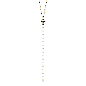 Gigi Clozeau - Chapelet noir Croix Perlée, diamants, or jaune, 42 cm