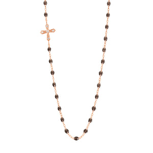 gigi clozeau - collier quartz croix vintage or rose, 42 cm