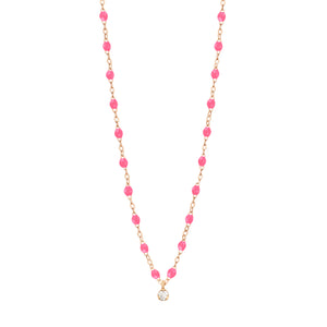 Gigi Clozeau - Collier rose fluo Gigi Suprême, or rose, 1 diamant, 42 cm