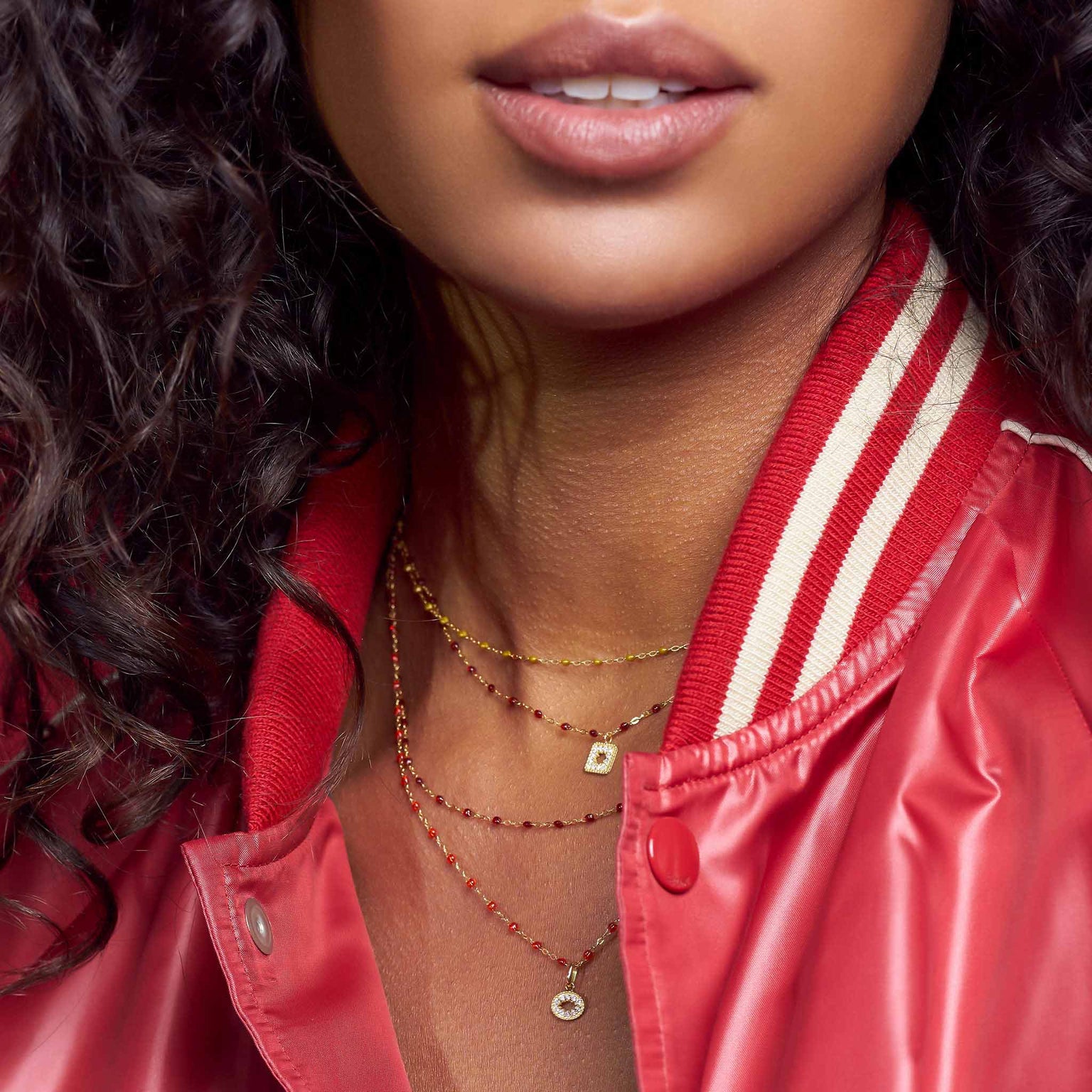 Gigi Clozeau - Collier rouge Classique Gigi, or rose, 45 cm