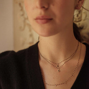 gigi clozeau - Collier noir Lucky Cashmere, diamant, or rose, 42 cm