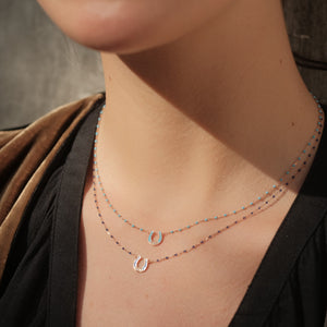 gigi clozeau - Collier Fer à cheval, or rose, diamants et mini perles de résine turquoise, 42 cm