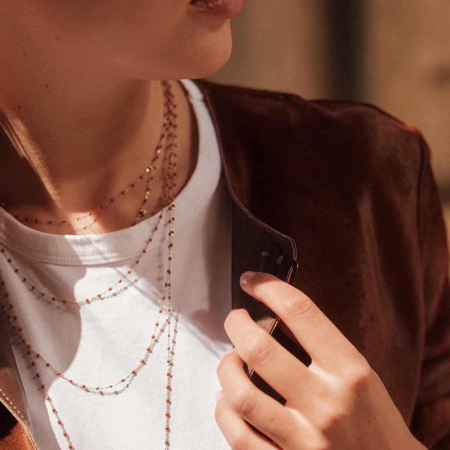 gigi clozeau - Sautoir fauve Classique Gigi, or rose, 60 cm